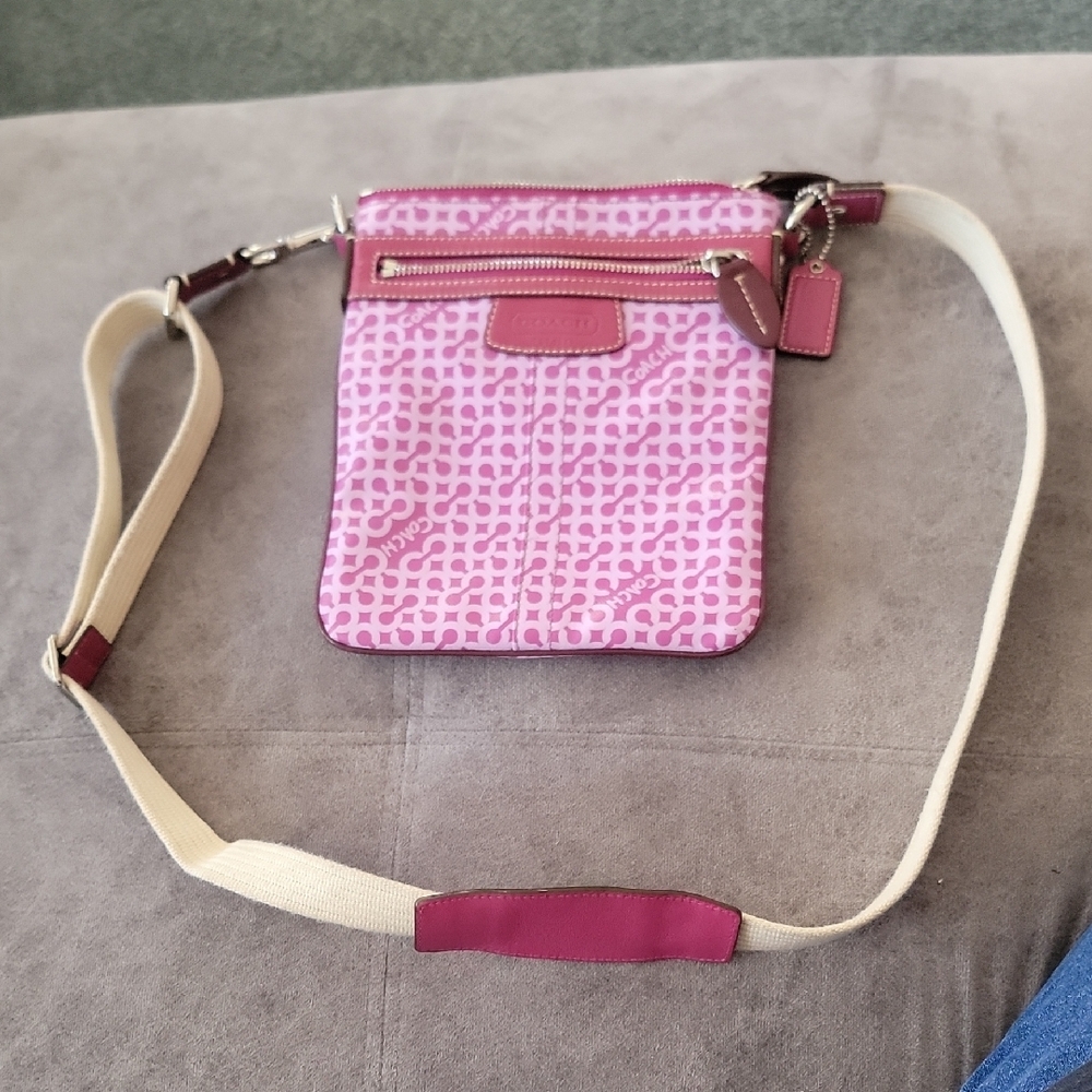 Coach Pink and Cream Crossbody Bag with Leather Accents